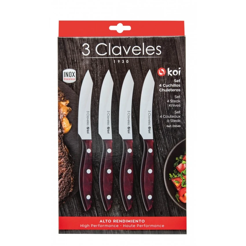 Set 4 Cuchillos Chuleteros 3 CLAVELES KOI Marrones - Imagen 2